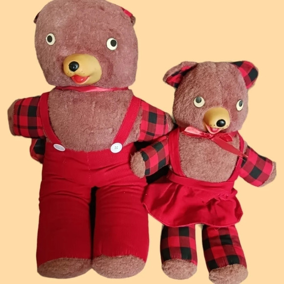 Vtg 2 bears plush w/rubber snout - Picture 1 of 9